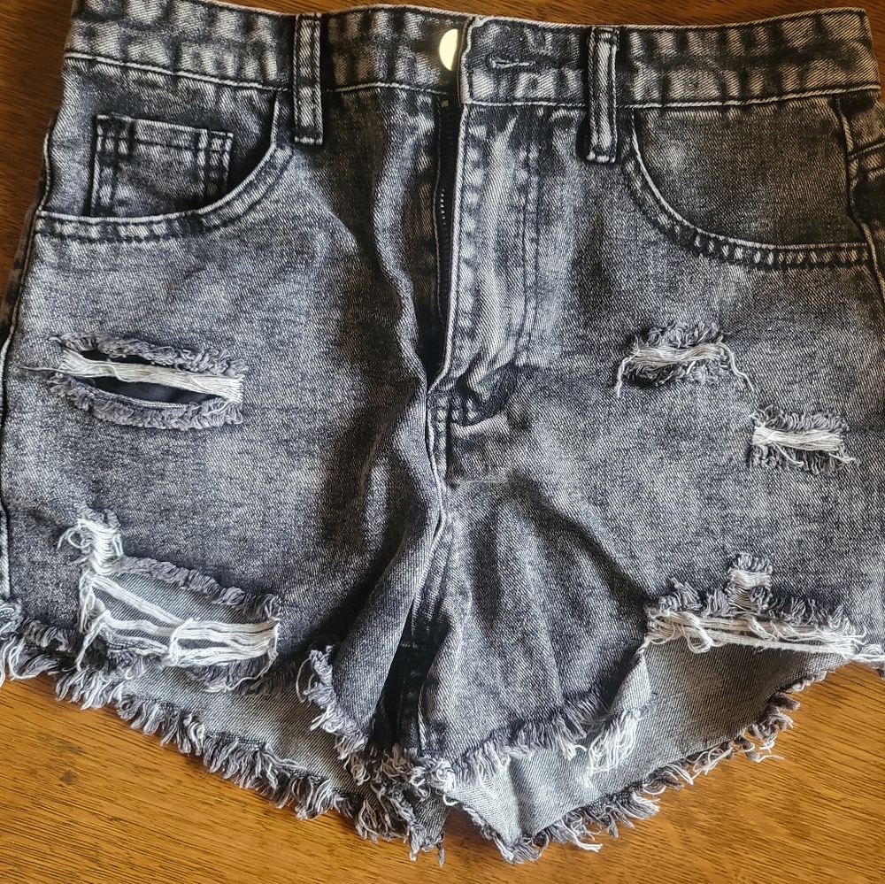 SHEIN Black Distressed Denim Shorts